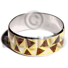 laminated inlaid crazy cut coco/ MOP  in  1 inch  stainless metal / 65mm in diameter - Shell Bangles