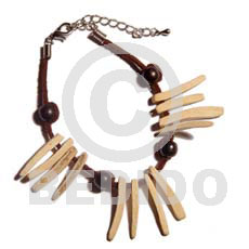 bleached coco indian stick & wood beads on leather thong - Home