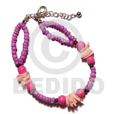 2 rows 2-3mm coco Pokalet. lavender  pink rose and wood beads - Home