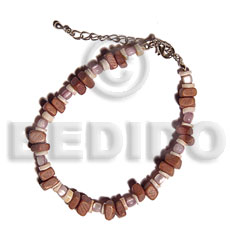 tan sq. cut coco & pink luhuanus heishe  beads - Home