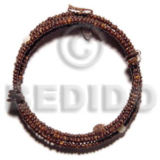 2-3mm coco Pokalet nat. brown hoop wire bracelet/adjustable  shell & wood beads - Home