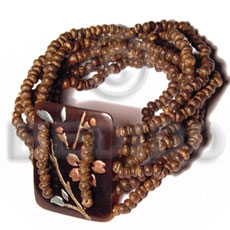 10 layers elastic 2-3mm coco Pokalet. nat. brown  35mmx30mm handpainted rectangular blacktab - Home