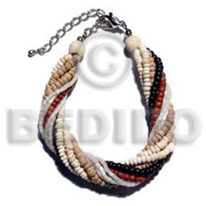 twisted 6 rows 2-3mm coco Pokalet - nat. white/bleached white/red/black combination  4 rows white cut beads - Home