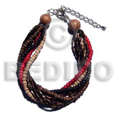 twisted 4 rows 2-3mm coco Pokalet - nat. white/nat brown/red/black combination  5 rows brown cut beads - Home