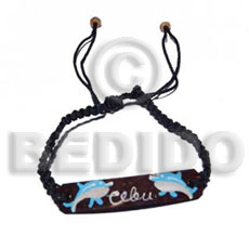 black macrame nat. brown  coco id bracelet  painted dolphin design / specify desired customized text - Home
