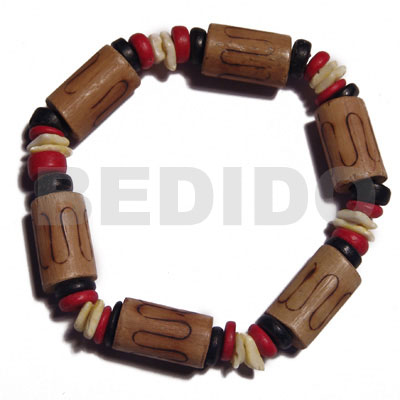 bamboo tubes  burning  light yellow white rose shell, red/black 7-8mm coco Pokalet combination / elastic bracelet - Home