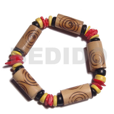 bamboo tubes  burning  bright yellow white rose shell, bright yelloblack 7-8mm coco Pokalet combination / elastic bracelet - Home