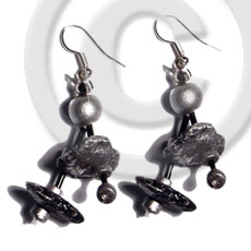 dangling double row black coco chips in silver metallic splashing - Home