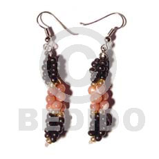 dangling black coco pokalet & rose coloured troca beads  gold beads - Home