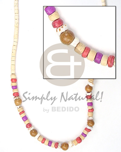 2-3mm coco heishe bleach  4-5mm coco Pokalet combination violet/red/nat  tiger puka & wood beads alt. - Home