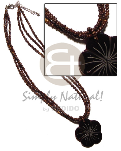 3 layer 2-3mm coco Pokalet. nat. brown  40mm scallop balck tab pendant - Home