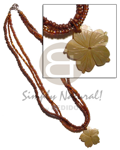 3 rows glass bead & 2-3mm coco nat. brown Pokalet.  35mm MOP flower - Home