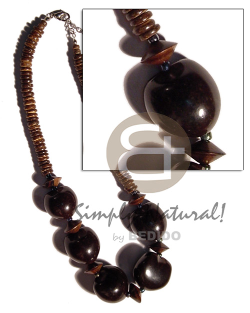 7-8mm coco Pokalet. nat. brown   black kukui nuts & wood beads - Home