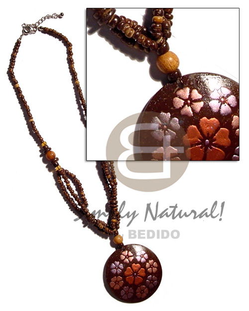 2-3mm nat. brown coco Pokalet  wood bead and round handpainted 40mm coco pendant - Home