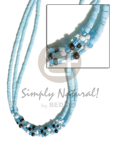 3 rows pastel blue coco heishe / glass beads / black & leach pukalet combination - Home