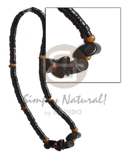 4-5mm coco heishe   black slidecut nat. wood beads and horn beads accent - Home