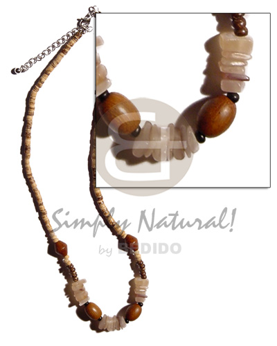 2-3mm coco heishe tiger  sq. cut hammershell heishe & wood beads combination - Home