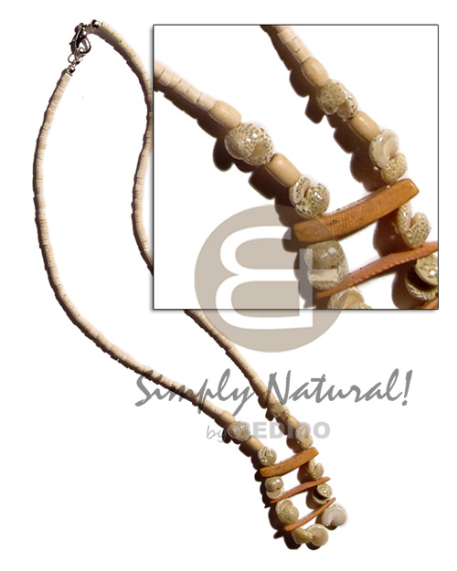 2-3mm coco heishe nat. white  bonium shell , coco sticks & wood beads - Home