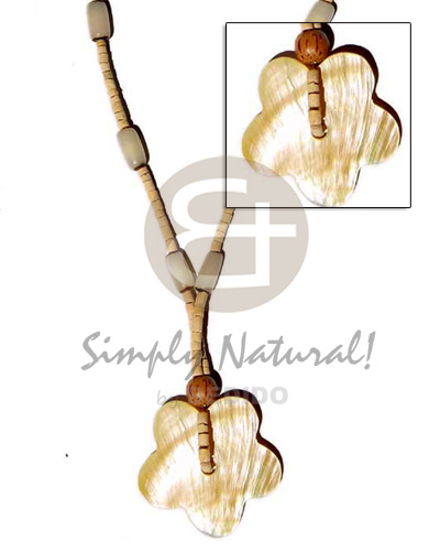 2-3mm coco heishe nat.  buri seed, wood bds and 40mm scallop MOP pendant - Home