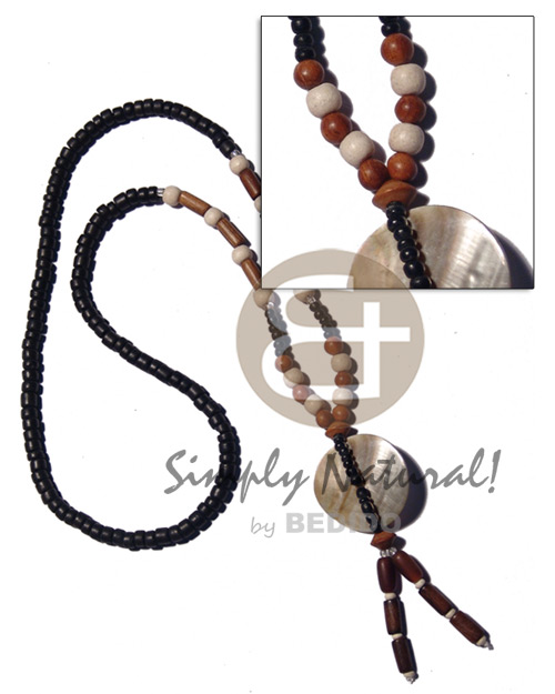 4-5mm black coco Pokalet.  wood beads & tassled 30mm round brownlip accent /22 in. - Home