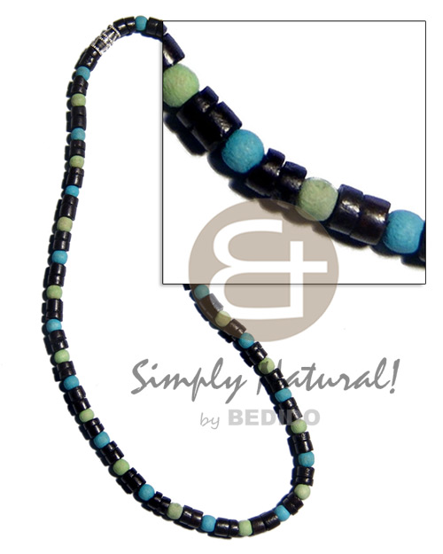 7-8mm black coco heishe  dyed round nat. wood beads in aqua blue and mint green combination - Home