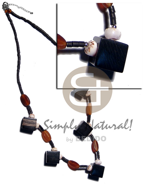2-3mm black coco heishe  diced 18mmx18mm black carabao horn and amber horn accent - Home