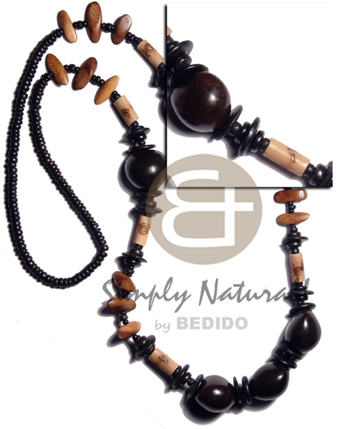 brown kukui nuts  bamboo tube  burning, robles wood slidecut  & 4-5mm coco Pokalet. black combination / 32 in - Home