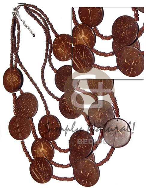 3 graduated layers 16in/17/in/18in brown cut beads  15 pcs. round polished flat coco tiger combination - Home