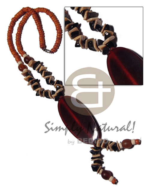 4-5mm rust coco Pokalet  shell and resin nuggets comb  tassled 60mmx28mm red thin oval horn pendant / 16in neckline only - Home