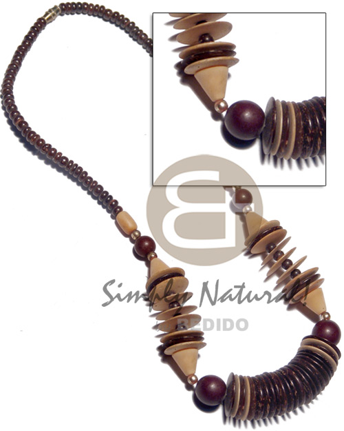 15mm nat. brown/nat. white flat coco disc  wood beads and 4-5mm coco Pokalet combination - Home