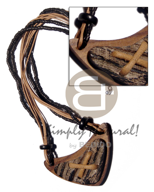 6 layers wax cord/2-3mm coco black heishe   75mmx40mmrobles wood & 60mmx30mm carabao horn combination / 18in. - Home