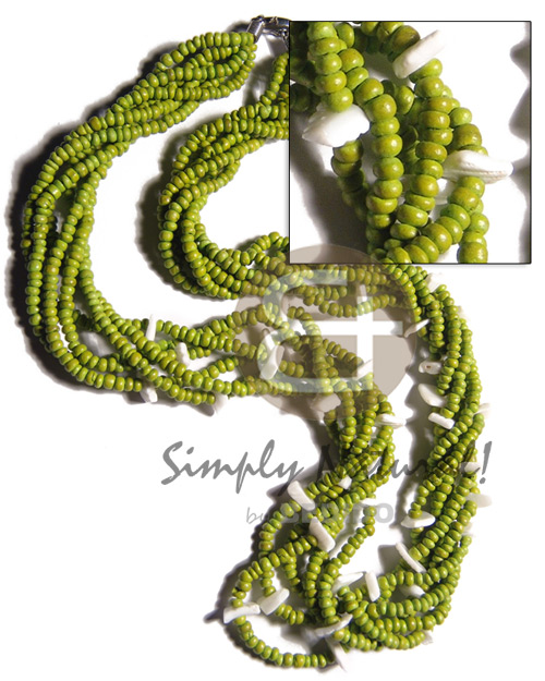 lime green twisted 6 rows 2-3mm coco Pokalet  white rose combination / lobster lock / 20in - Home