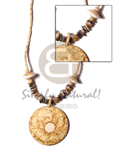 2-3 coco heishe bleach/brown lip square cut and sundial shell  50 mm burning sun round coco pendant - Home