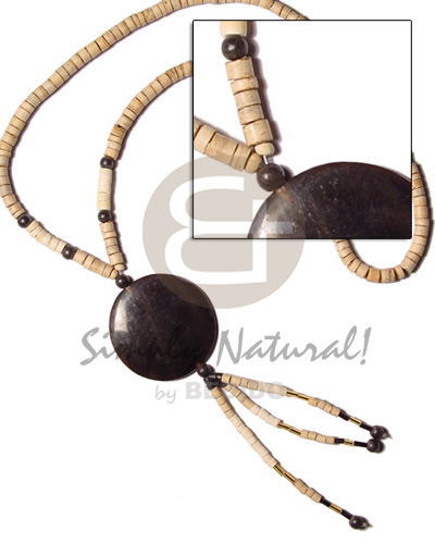 4-5 coco heishe nat/ wood beads/  35mm black horn round flat and tassles - Home