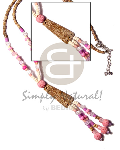 2-3 coco tiger heishe  3 tassle mahogany pendant/pink limestone/pink coco beads/acrylic crystal beads - Home