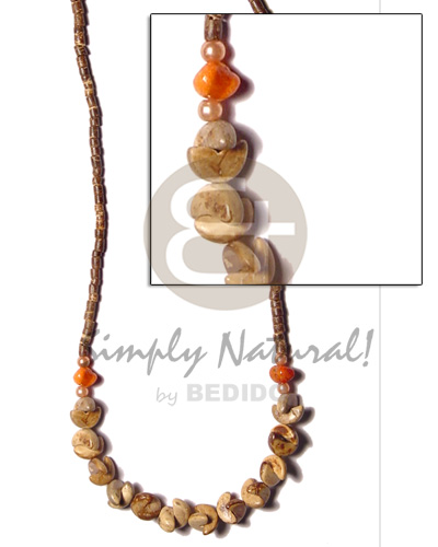 2-3 coco heishe brown  nat. brown coco half moon and red corals/pearl beads - Home