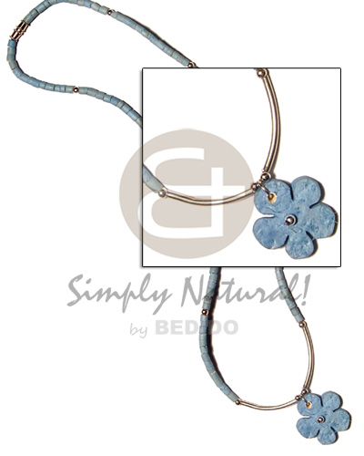 2-3mm coco heishe pastel blue  metal tube and blue coco flower pendant - Home