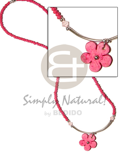 2-3mm fuschia pink coco pokalet  metal tube and fuschia coco flower pendant - Home