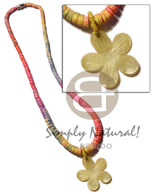 graduated multicolored coco heishe  35mm MOP flower pendant - Home