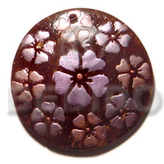 round 50mm coco nat. brown  handpainted design/embossed hand painted using japanese materials in the form of maki-e art a traditional japanese form of hand painting - Hand Painted Pendants