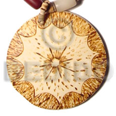 50mm round coco pendant  scallop burning design - Hand Painted Pendants