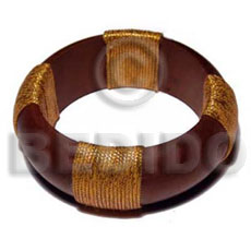 nat. wood bangle in brown  gold cord accent ht=38mm thickness=10mm inner diameter=65mm - Wooden Bangles