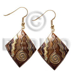 dangling 40mmx30mm diamond kabibe shell, handpainted, embellished  embossed metallic gold line accent - Home