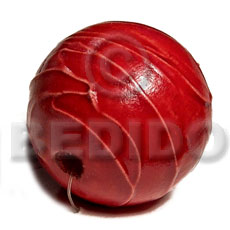 round 20mm nat. wood beads in textured dark red color - Hand Painted Pendants