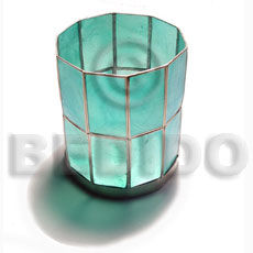 round aqua blue capiz candle holder 11cmx14cm - Home