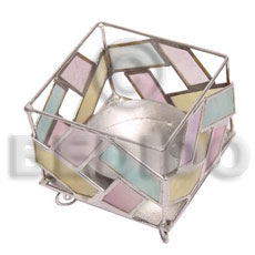 mat weaved design candle holder pastels capiz shells, 4.25" x 5.375"h, mullticolor / cch0226m - Home