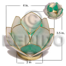 lotus candle holder green/white capiz shells  ring base / w=4 in base=2 in. h= 3.5 in / small - Home