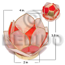 lotus candle holder red/white capiz shells  ring base / w=4 in base=2 in h= 3.5 in / small - Home