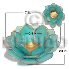 colored capiz lotus aqua blue candle holder / w=7in base=2.8 in h= 2.8 in / big - Home