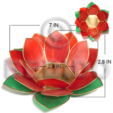 colored lotus red/green combination capiz flower candle holder / w=7in base=2.8 in h= 2.8 in / big - Home